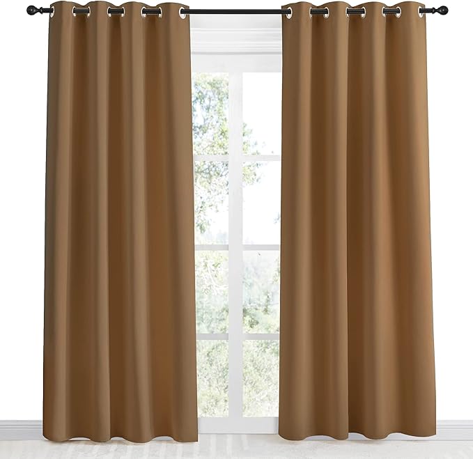 NICETOWN Gold Brown Curtain 86 inch Long, 1 Panel, W55 x L86, Grommet Blackout - Image 2