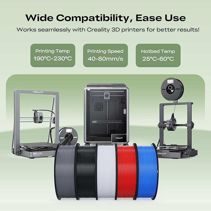 Creality 3D Printer Filament Bundle 4KG, 4 Pack 1kg Spool 1.75mm PLA Filament - Image 2