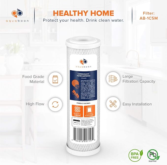 Aquaboon 5 Micron 10 x 2.5 Carbon Block Water Filter Cartridge CTO Whole House - Image 5