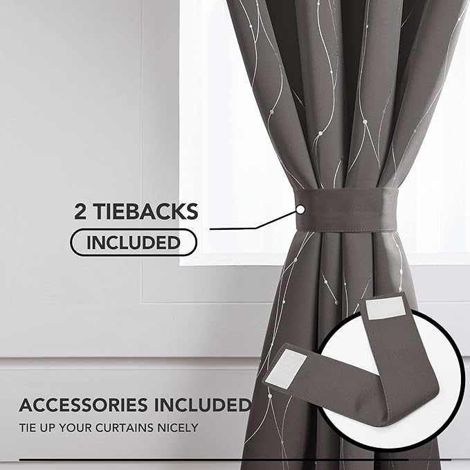 Deconovo Blackout Curtains, Thermal Insulaed Soundproof Drapes, Wave Dots - Image 4