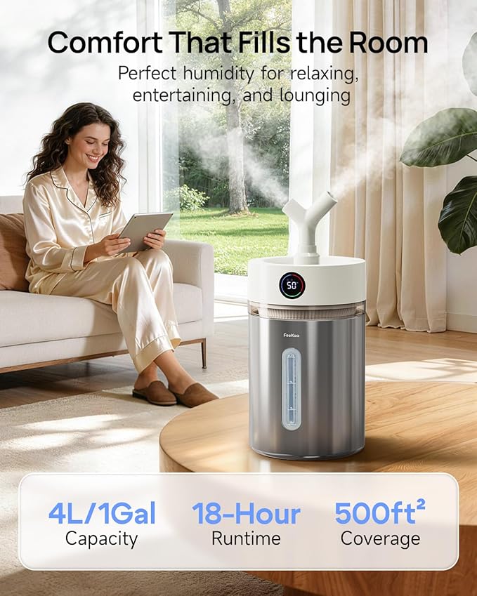 Feekaa Stainless Steel Humidifier, 4L/1Gal Cool Mist Humidifiers - Image 2