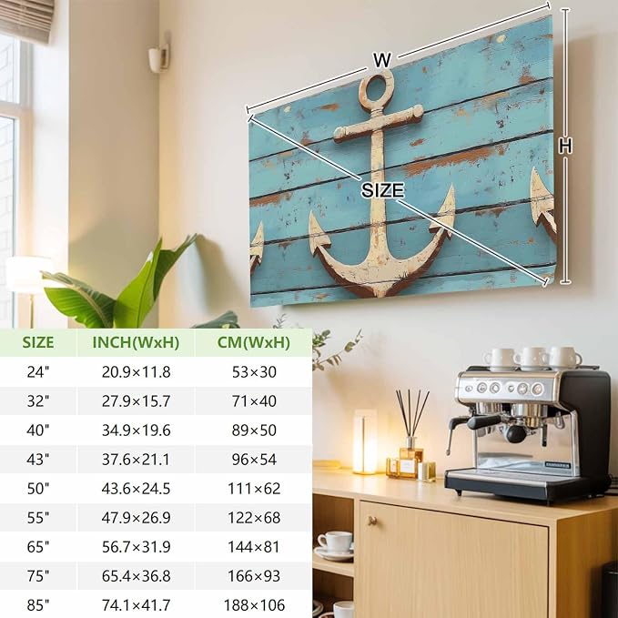 Nautical Anchor on Vintage Wood Grain Indoor TV Cover, Elastic TV Screen - Image 3
