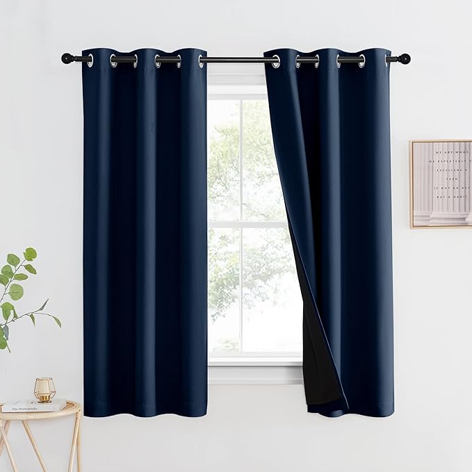 NICETOWN 100% Blackout Curtain Panel, Thermal Insulated Black Liner Curtain by NICETOWN