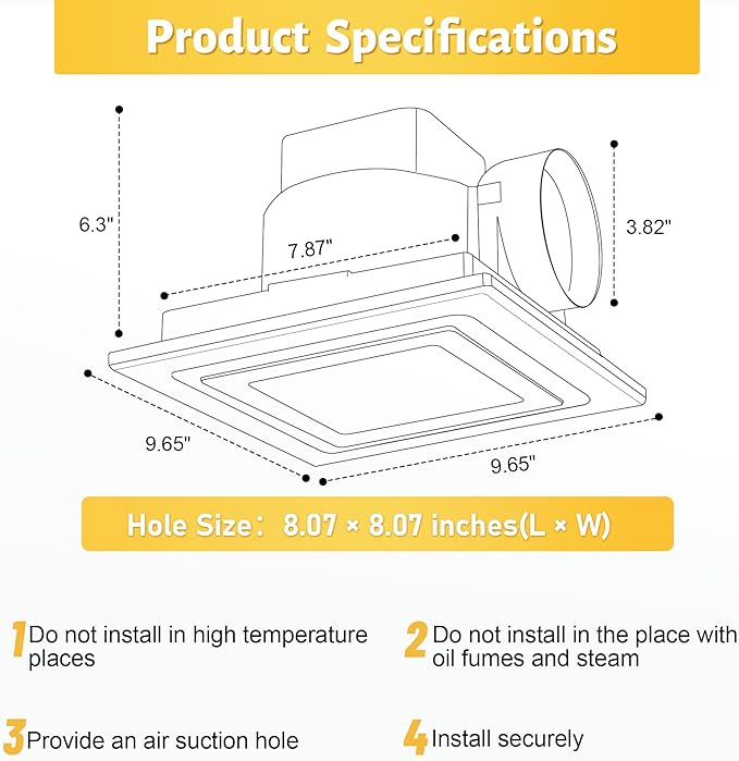 Bathroom Exhaust Fan with Light, 8-Inch Bath Fan with Light - Image 5
