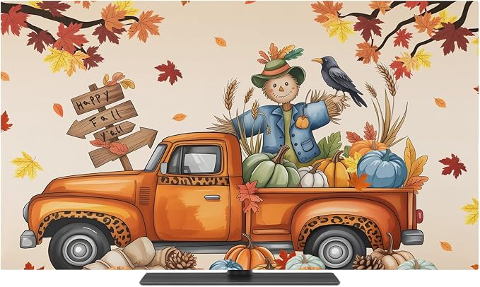 Thanksgiving Pumpkin Farm Truck Indoor TV Cover, Elastic TV Screen Protector - Image 2