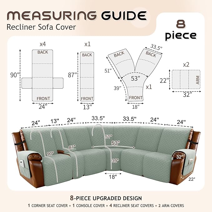 Arfntevss Waterproof Recliner Sectional Couch Covers - Image 5