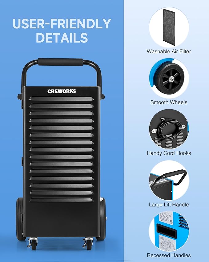 CREWORKS 180 PPD Commercial Dehumidifier, 180 Pint Dehumidifier - Image 7