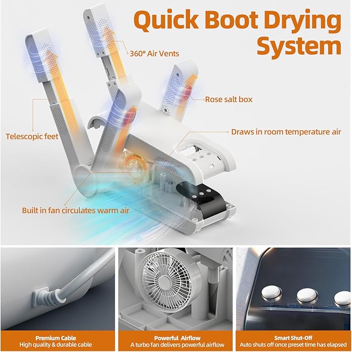 Boot Dryer for Work Boots, Electric Shoe Dryer 4 Drying Ports, Adjustable - Image 9