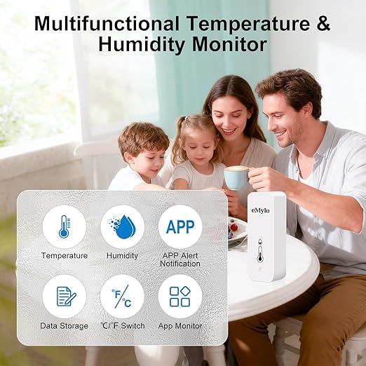 eMylo WiFi Temperature Humidity Sensor, Wireless Indoor Thermometer Hygrometer - Image 2