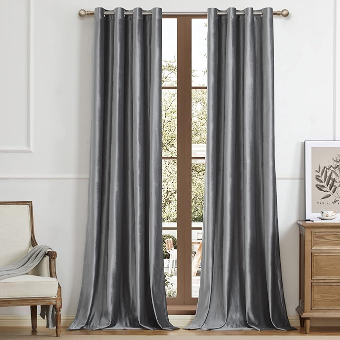 BULBUL Dark Grey Velvet Curtains 72 inch Luxury Elegant Living Room Curtain by ModernShinyVelvetCurtains