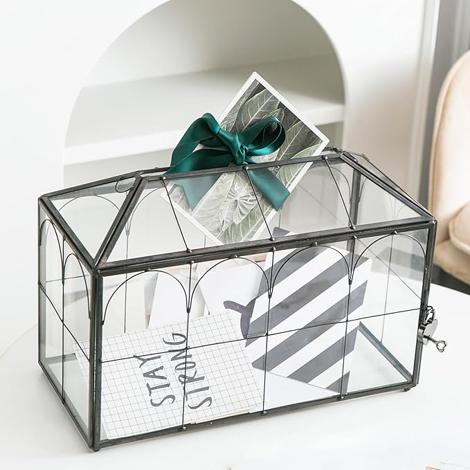 Wedding Card Box with Slot, 12.6'' Large Glass Card Boxes - Image 3