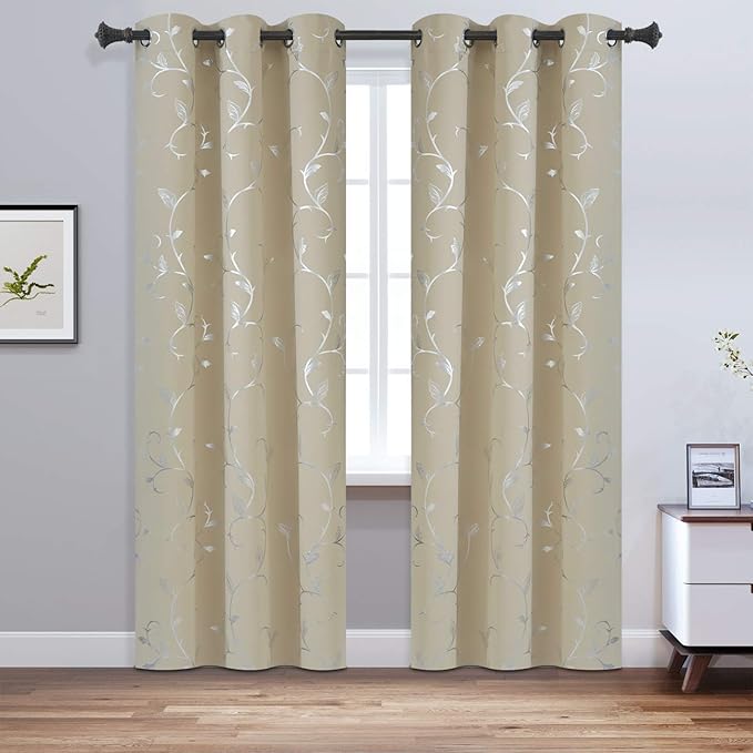 BUHUA Grommet Top Curtains Print Flower Vine Blackout Curtains Room Darkening - Image 2