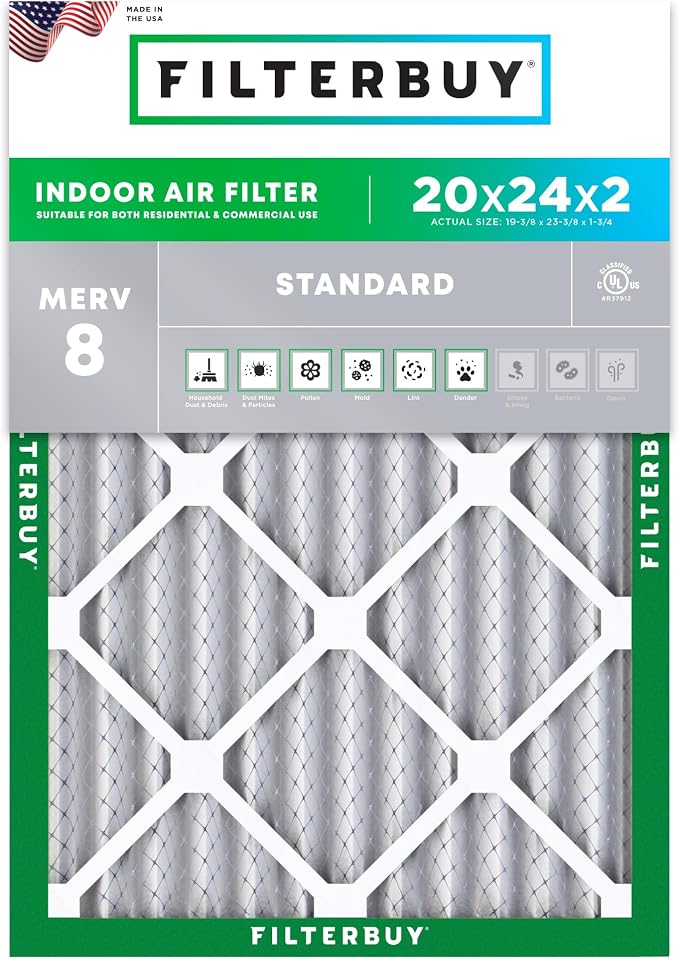 Filterbuy 20x24x2 Air Filter MERV 8 Essential Dust & Allergy Defense, by Filterbuy