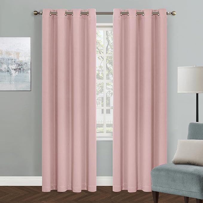 MYSKY HOME Pink Curtains for Living Room, 80 Inch Long Grommet Room Darkening by MYSKYHOME
