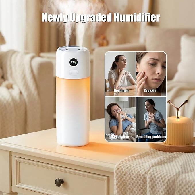 Portable Mini Humidifier, 500ml Rechargeable Dual Mist, Auto Timer & Dry-Burn - Image 2