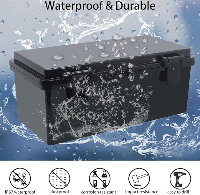 Junction Box, Hinged Black Cover IP67 Waterproof ABS Project Box - Image 2