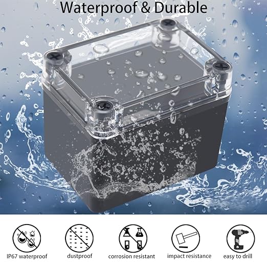 Junction Box, IP67 Waterproof ABS Black Project Box Clear Cover - Image 2