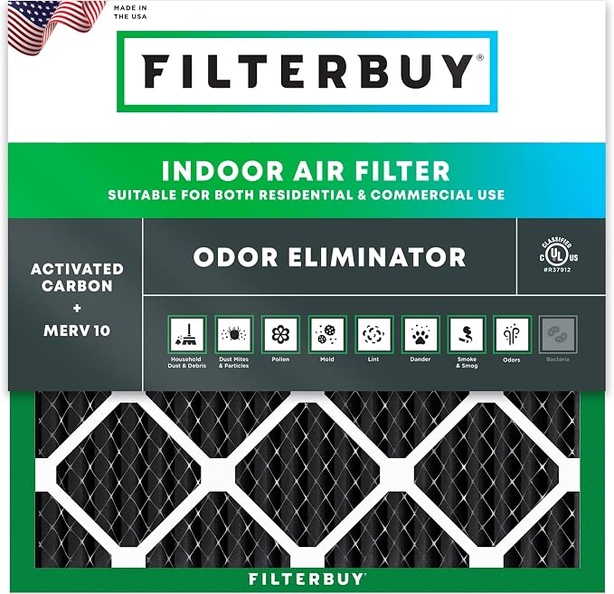Filterbuy 10x10x1 Air Filter MERV 10 Odor & Allergy Defense by Filterbuy