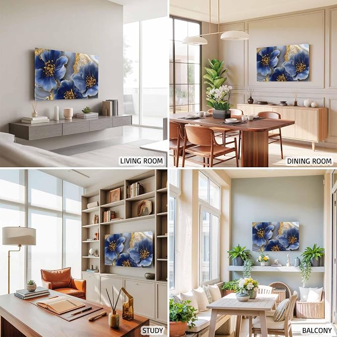 Watercolor Blue Flower Abstract Gold Indoor TV Cover, Elastic TV Screen - Image 6