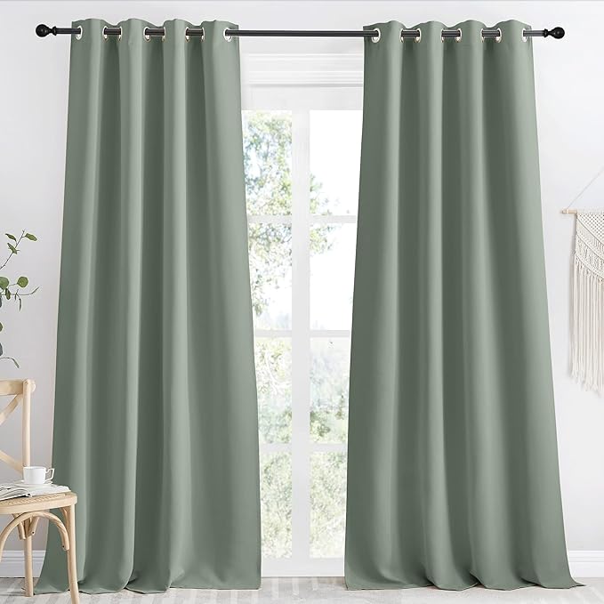 NICETOWN Blackout Greyish Green Curtain 96 inch Length by NICETOWN