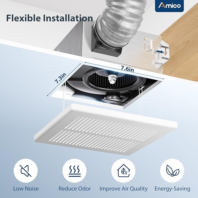 Amico Bathroom Exhaust Fan 2 Pack, 80 CFM, 1.0 Sones, Low Noise, Ceiling - Image 4