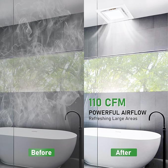 Bathroom Exhaust Fan with Light, 8 Inch Barthroom Ventilation Fan, 110 CFM 1.0 - Image 6