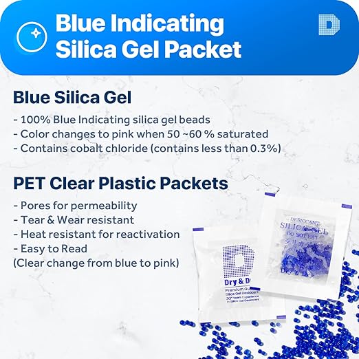Dry & Dry 1 Gram Blue Indicating Silica Gel Packets Desiccants Silica Gel - Image 2
