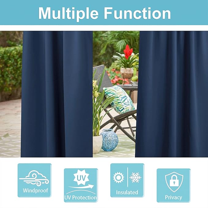 RYB HOME Outdoor Curtains for Patio Waterproof Tab Top Block Sunlight Thermal - Image 7