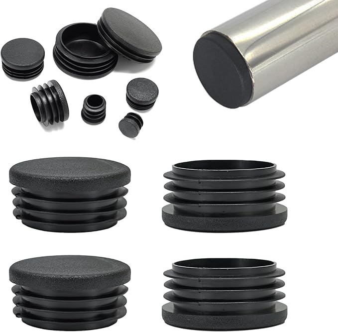 1-3/4" Plastic Hole Plugs Black -Round Chair Leg Caps, Flush Mount Pipe Plugs by EASYEAH
