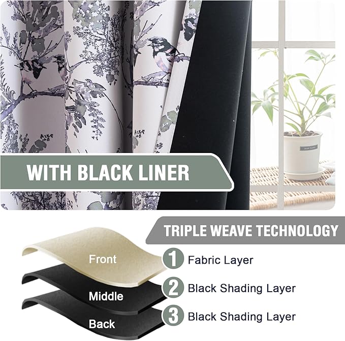 H.VERSAILTEX Floral 100% Blackout Curtains 96 inch Length 2 Panels Patterned - Image 4