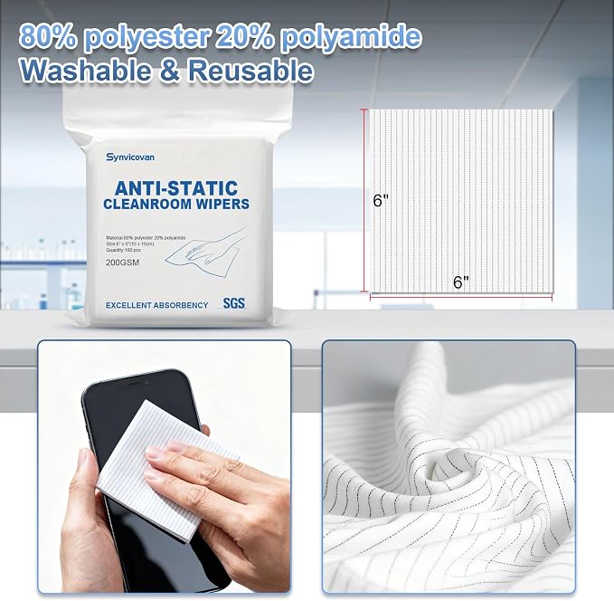Anti-Static Microfiber Wipes 6"x6" Lint Free Cloths Reusable Special ESD - Image 3