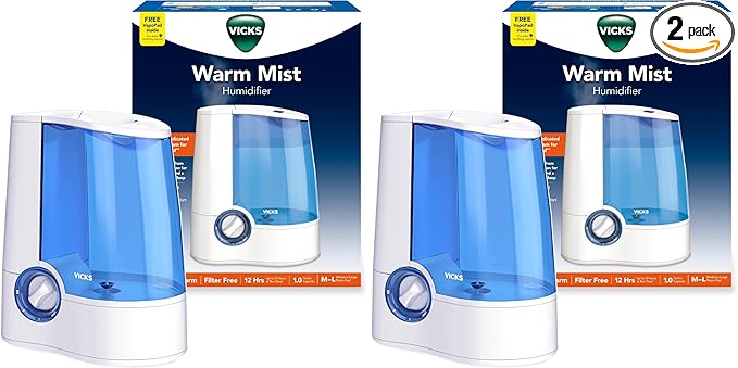Vicks Warm Mist Humidifier Filter‑Free 1 Gal Tank, Auto Shut‑Off, Night Light by VicksDevices