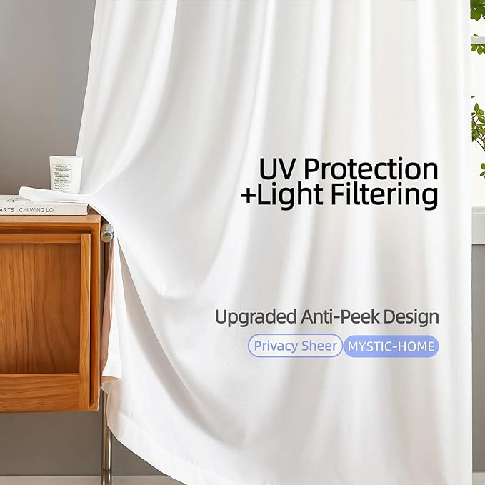 Sheer Curtains 45 inch Length 2 Panels White Semi-Sheer Rod Pocket Drapes - Image 4