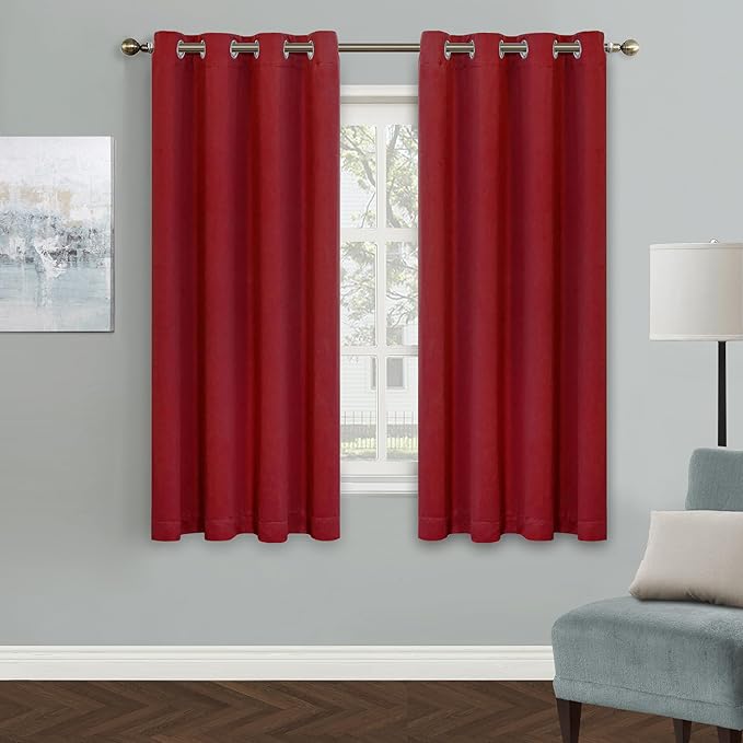 MYSKY HOME Red Curtains Bedroom Curtains 63 Inch Long Blackout Curtains by MYSKYHOME