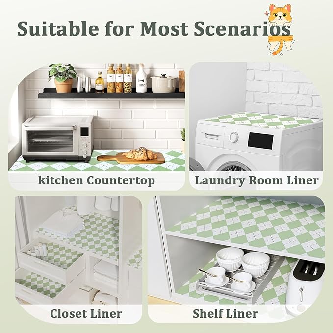 Sage Green Shelf Liner for Kitchen Cabinets 24" x 240" Non-Adhesive Non-Slip - Image 8