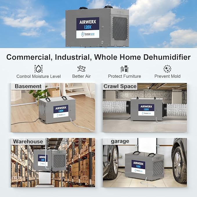 BASEAIRE 235 Pints Crawl Space Commercial Dehumidifier - Image 5
