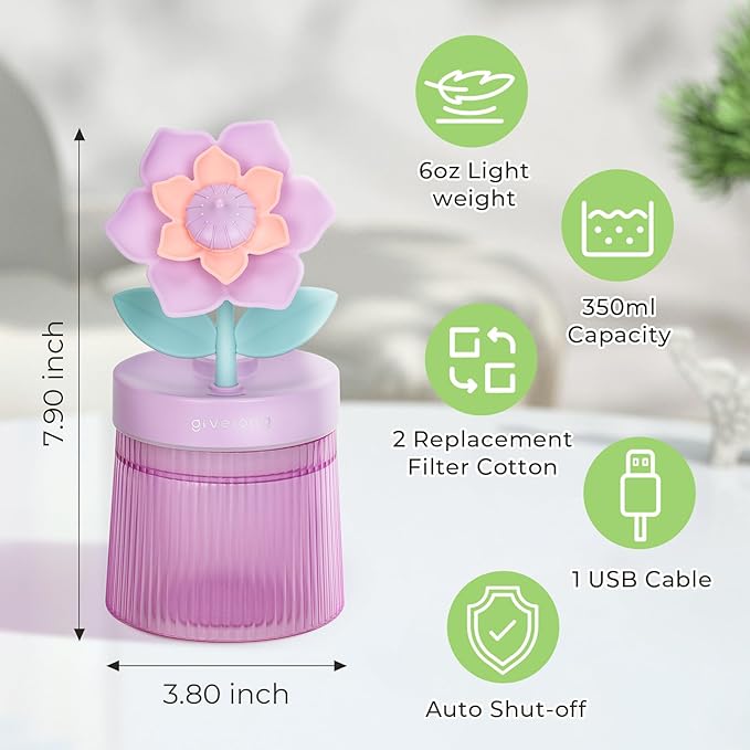 Cute Flower Mini Humidifier, 260ml Gardenia Desktop Humidifiers - Image 2