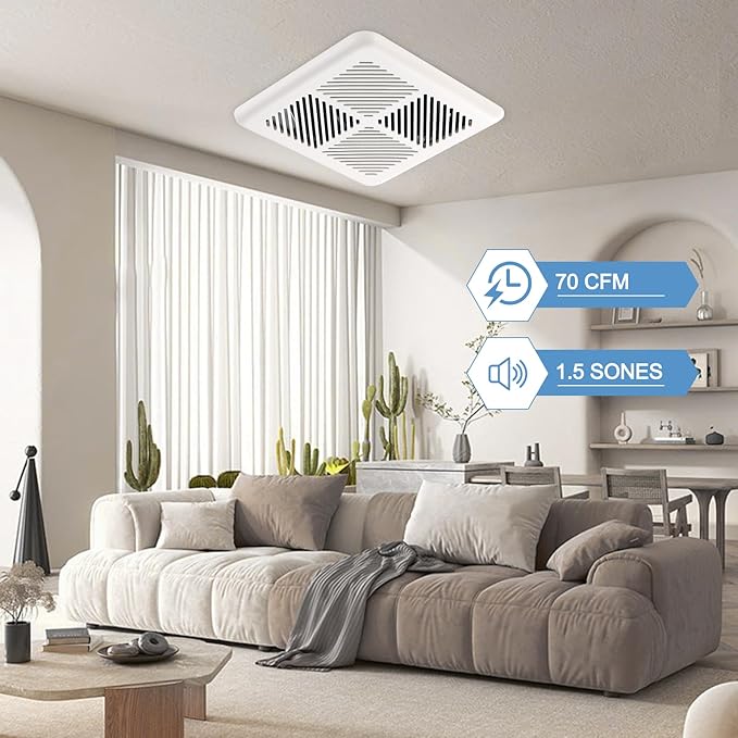 Bathroom Exhaust Fan 70CFM 2.0Sone, Quiet Bath Fan - Image 2