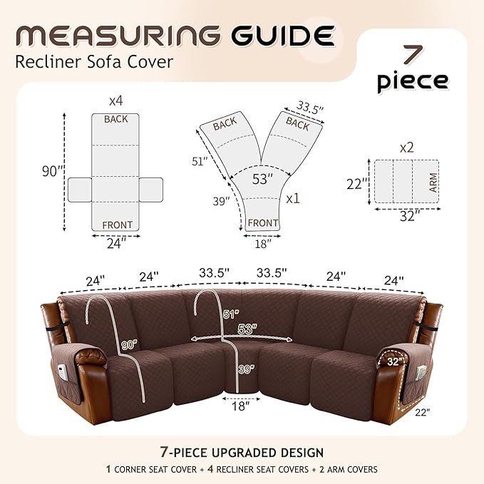 Arfntevss Waterproof Recliner Sectional Couch Covers - Image 5
