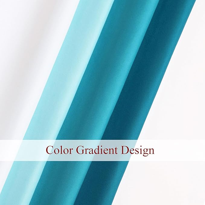 L.Z.E Teal and White Ombre Privacy Curtains 84 Inches Long 2 Panels Set Teal - Image 6