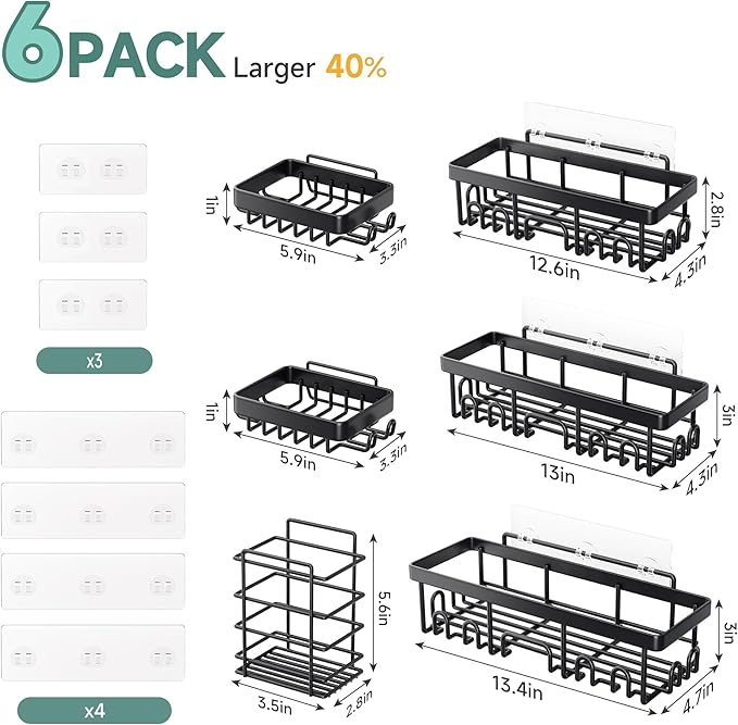 Veken Shower Caddy 6-Pack, Advanced Rustproof Design, No Drilling Adhesive - Image 6