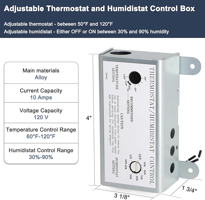 Criditpid Attic Fan Adjustable Thermostat & Humidistat Controller Box - Image 2