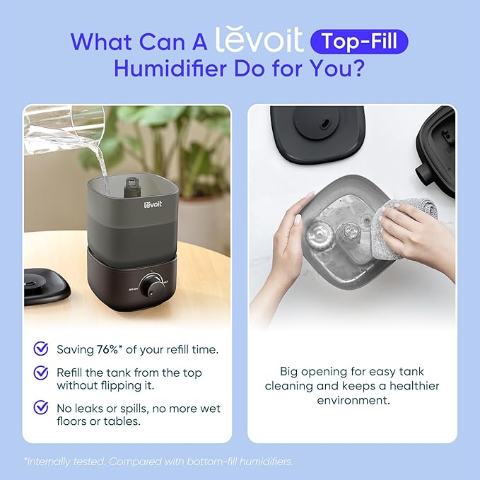 LEVOIT Classic 160 Top-Fill Ultrasonic Cool Mist Humidifier, Super Easy to Fill - Image 3