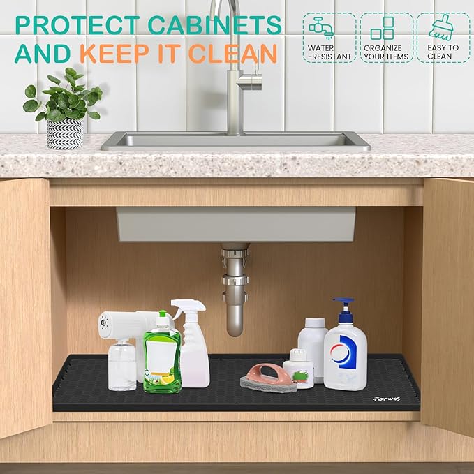 Waterproof Under Sink Mat 34" x 19", Silicone Cabinet Liner, Rubber Protector - Image 4