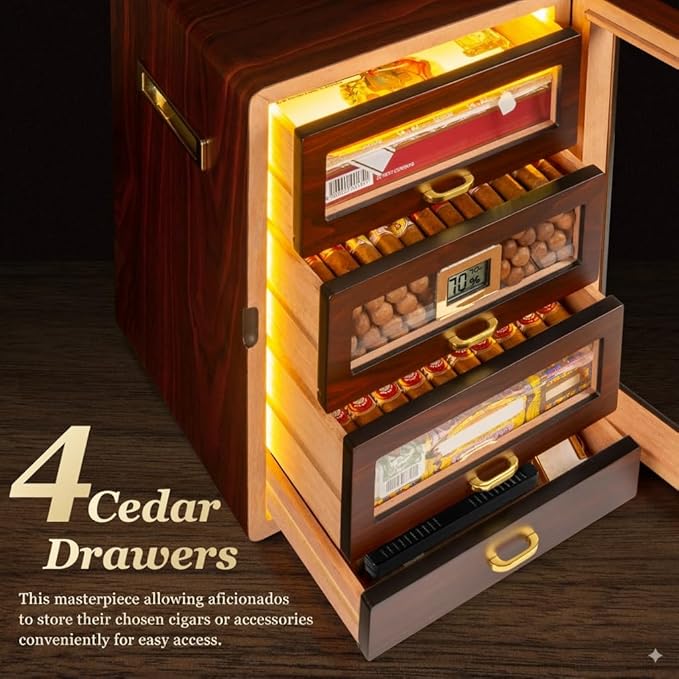 Desktop Cigar Humidor Cabinet Triple-Sided Light - Image 5