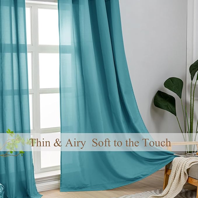 L.Z.E Non-See-Through Privacy Curtains 63 Inch Length 2 Panels Set, Teal Light - Image 2