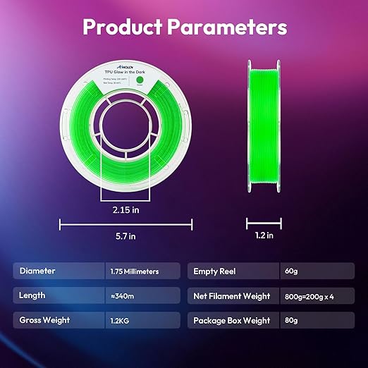 AMOLEN 95A TPU Glow in The Dark Filament Bundle, Best - Image 7