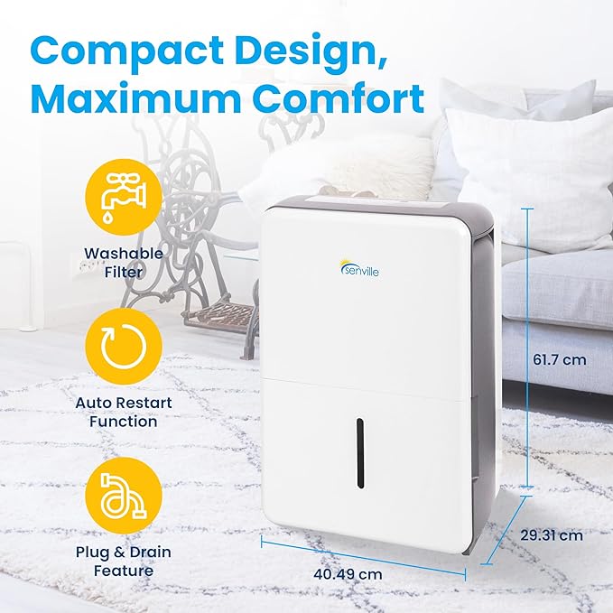 Senville 35 Pint Dehumidifier, Energy Star Certified, Washable Filter, Medium & - Image 5