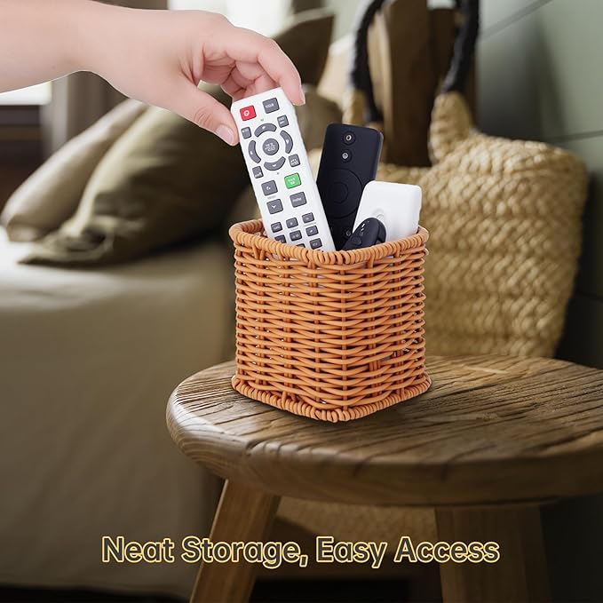 NiHome Remote Caddy, Bedside Remote Control Holder, Synthetic Rattan Organizer - Image 6
