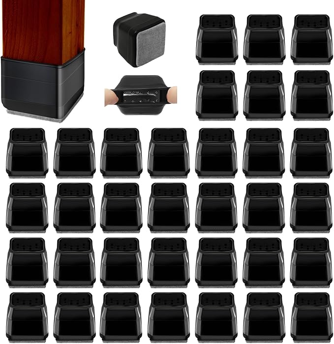 36Pcs Black Square Chair Leg Floor Protectors, High Elastic Felt Furniture Pads by Joeyrras